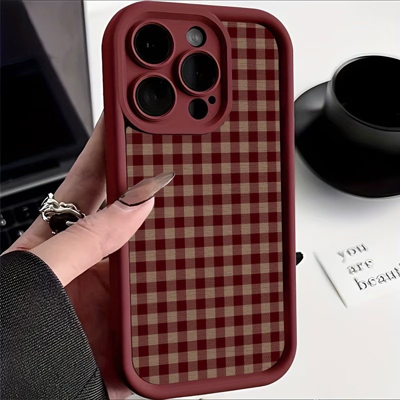 ワインレッド ヴィンテージ レッドブラウン チェック柄 TP - Phone Cases Vintage のレビューと価格
