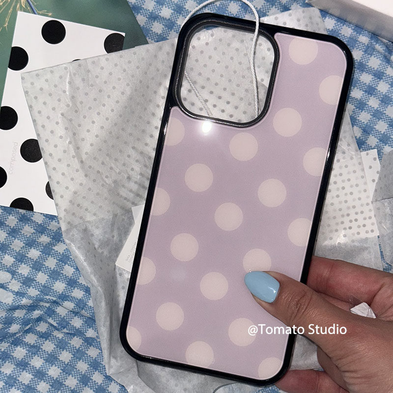 韓国風ファッション パープルポルカドット柄 iPhoneケー - Phone Cases Purple のレビューと価格