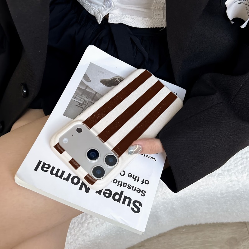 ブラウンとホワイトのストライプ柄ライチテクスチャソフトフォン - Phone Cases Brown のレビューと価格