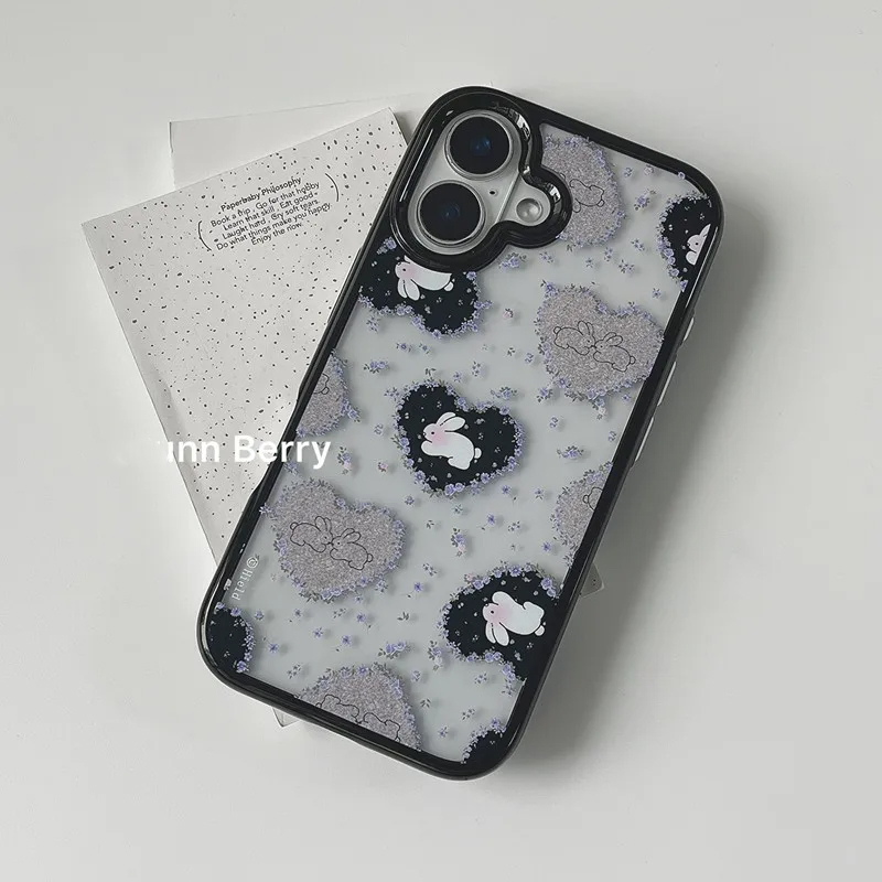 韓国レトロガールラブ ラビット パープルフラワー アクリル製 - Phone Cases Purple のレビューと価格