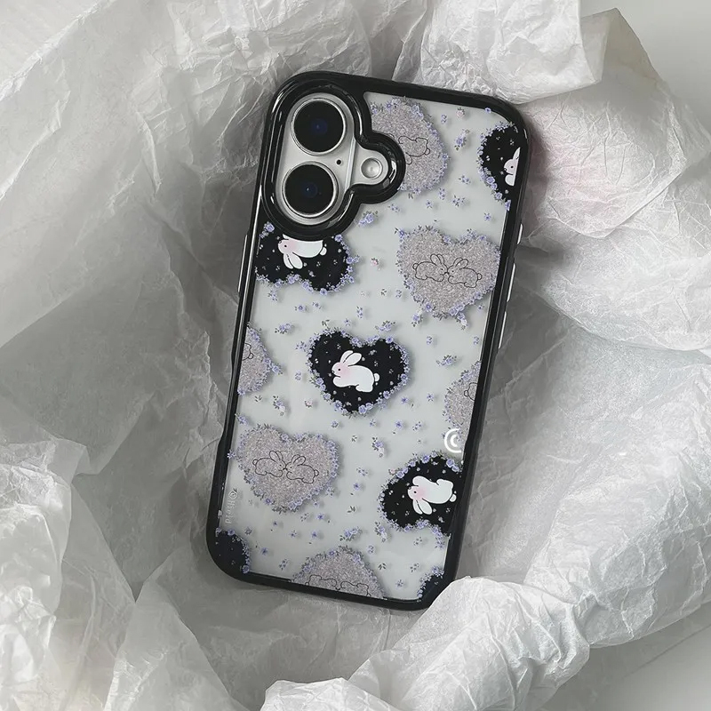 韓国レトロガールラブ ラビット パープルフラワー アクリル製 - Phone Cases Purple のレビューと価格