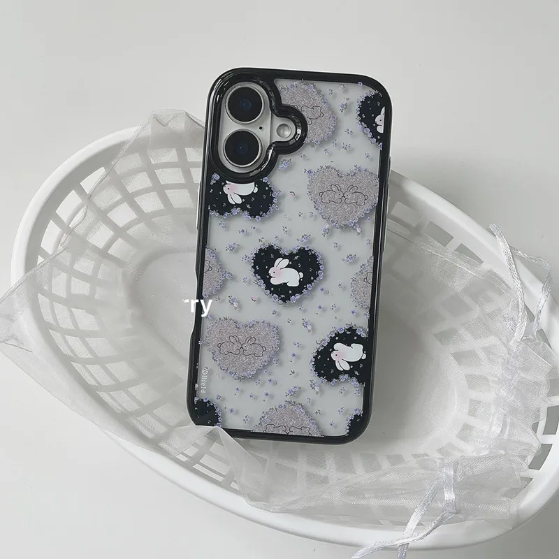 韓国レトロガールラブ ラビット パープルフラワー アクリル製 - Phone Cases Purple のレビューと価格