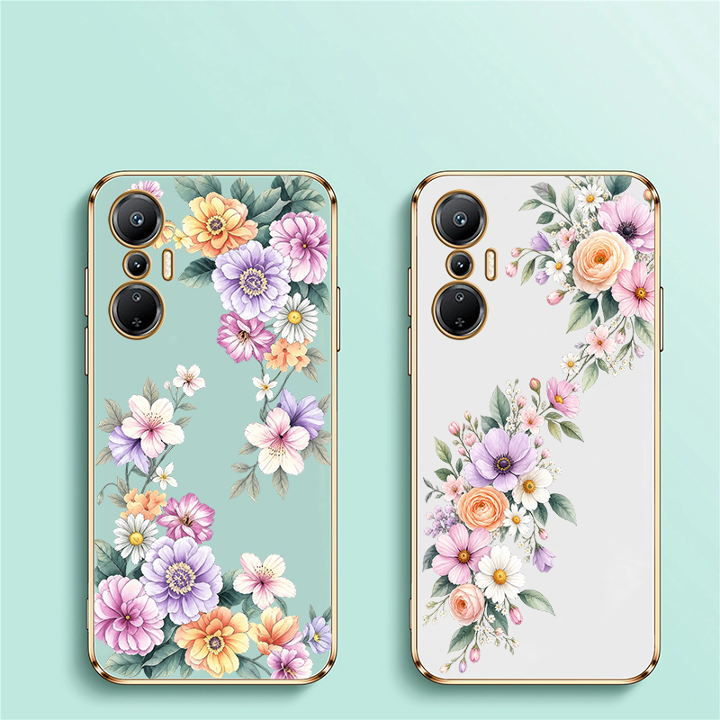 ピンクのチューリップと紫の牡丹の花柄のInfinix Hot - Phone Cases Purple のレビューと価格