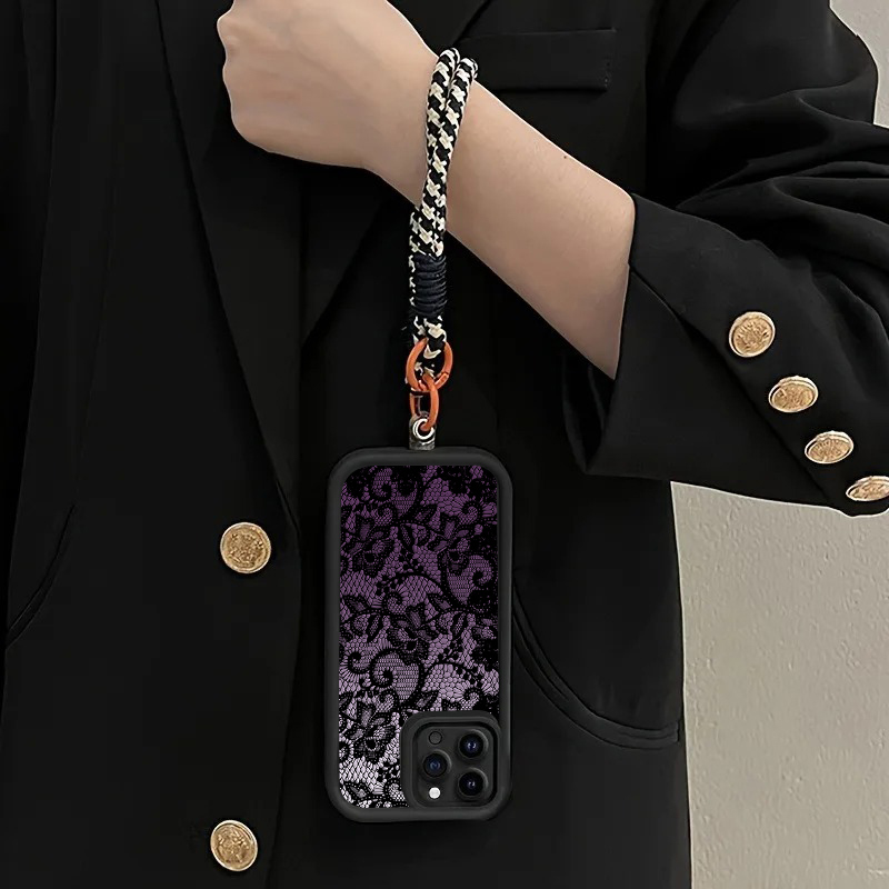 ブラックパープルレースハングストラップ付きiPhoneケース - Phone Cases Purple のレビューと価格