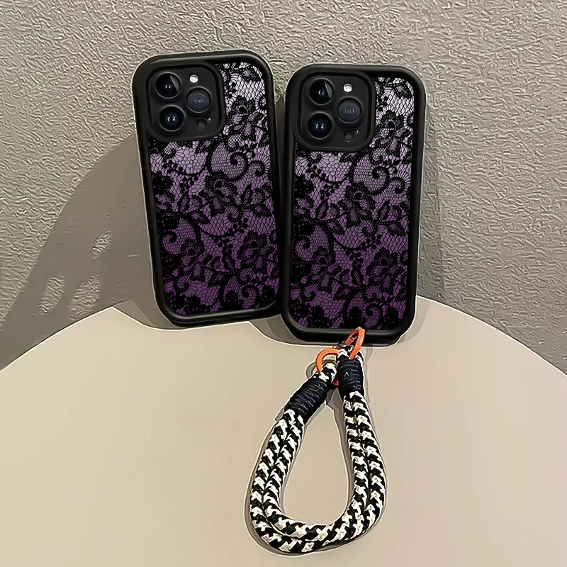 ブラックパープルレースハングストラップ付きiPhoneケース - Phone Cases Purple のレビューと価格
