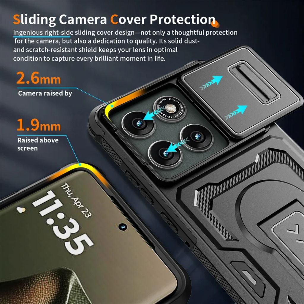 頑丈な耐衝撃ケース、スライド式カメラレンズカバーとキックスタ - Phone Cases Motorola Edge 2025 のレビューと価格