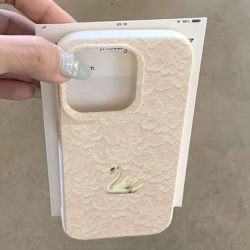 レーススワン柄ライチテクスチャスマホケース iPhone 1 - Phone Cases Popular のレビューと価格