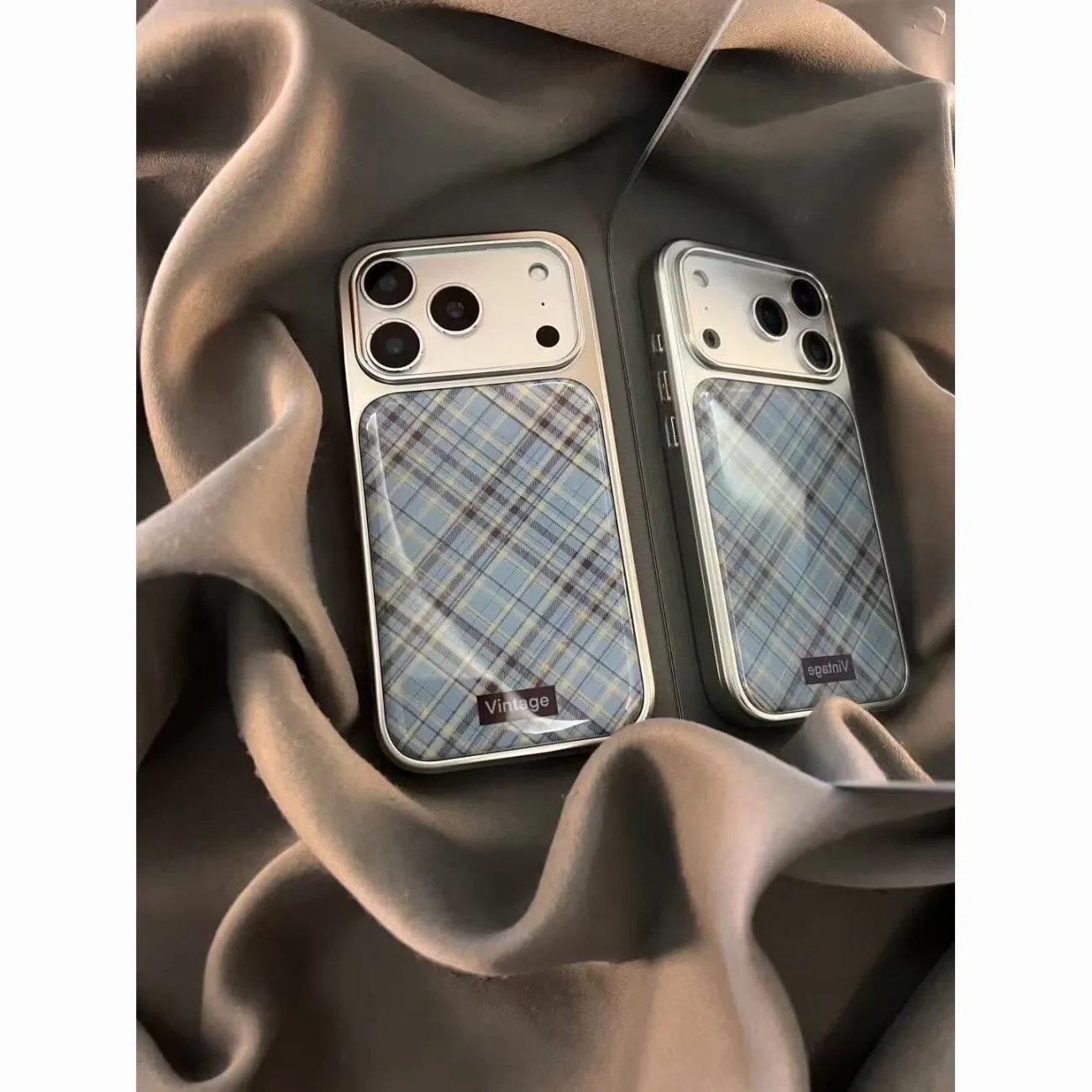 日本のレトロな青と茶色のチェック柄ファッション携帯電話ケース - Phone Cases Brown のレビューと価格