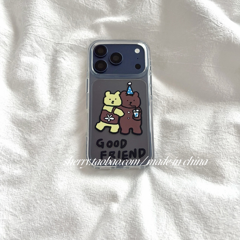 韓国のかわいい黄色と茶色のクマ柄iPhoneケース iPho - Phone Cases Brown のレビューと価格