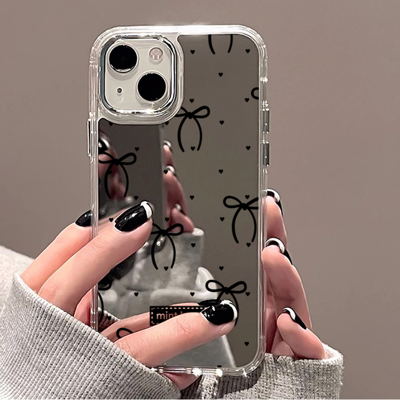 かわいいピンクと黒のリボン柄ミラー付きスマホケース iPho - Phone Cases Cute Iphone 13 のレビューと価格