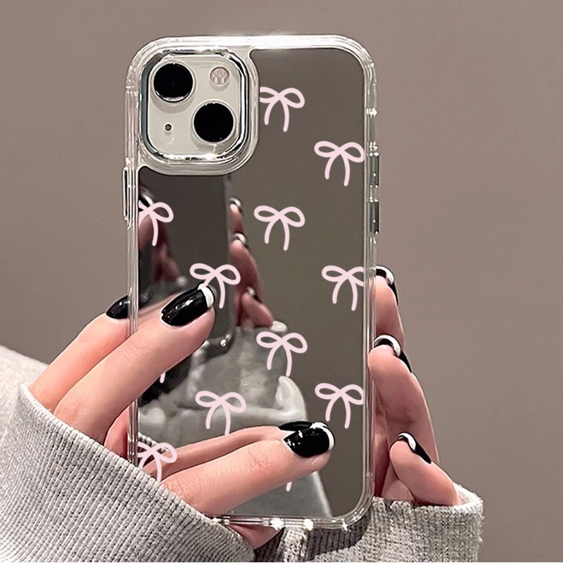 かわいいピンクと黒のリボン柄ミラー付きスマホケース iPho - Phone Cases Cute Iphone 13 のレビューと価格